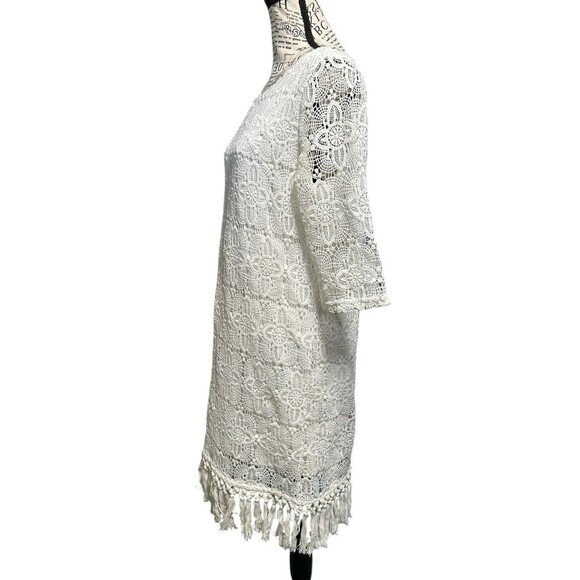 Beautiful Cache White Lace With Tassels Over White Slip.‎ Coastal Chic Wedding M - Picture 2 of 6